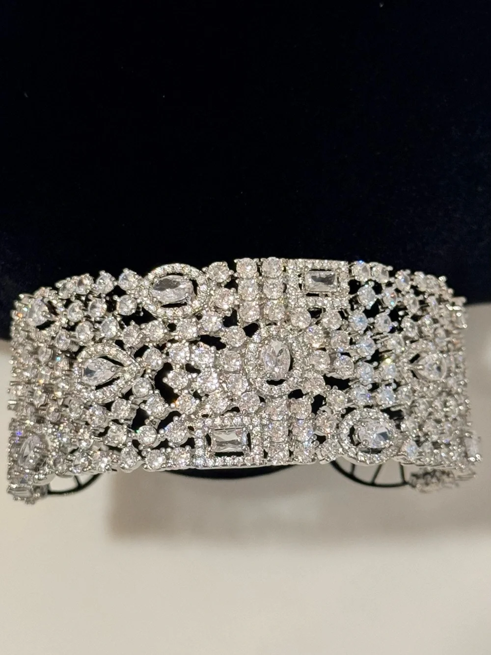 Sparkling Crystal Wide Cuff Bracelet for Wedding Special Occasions